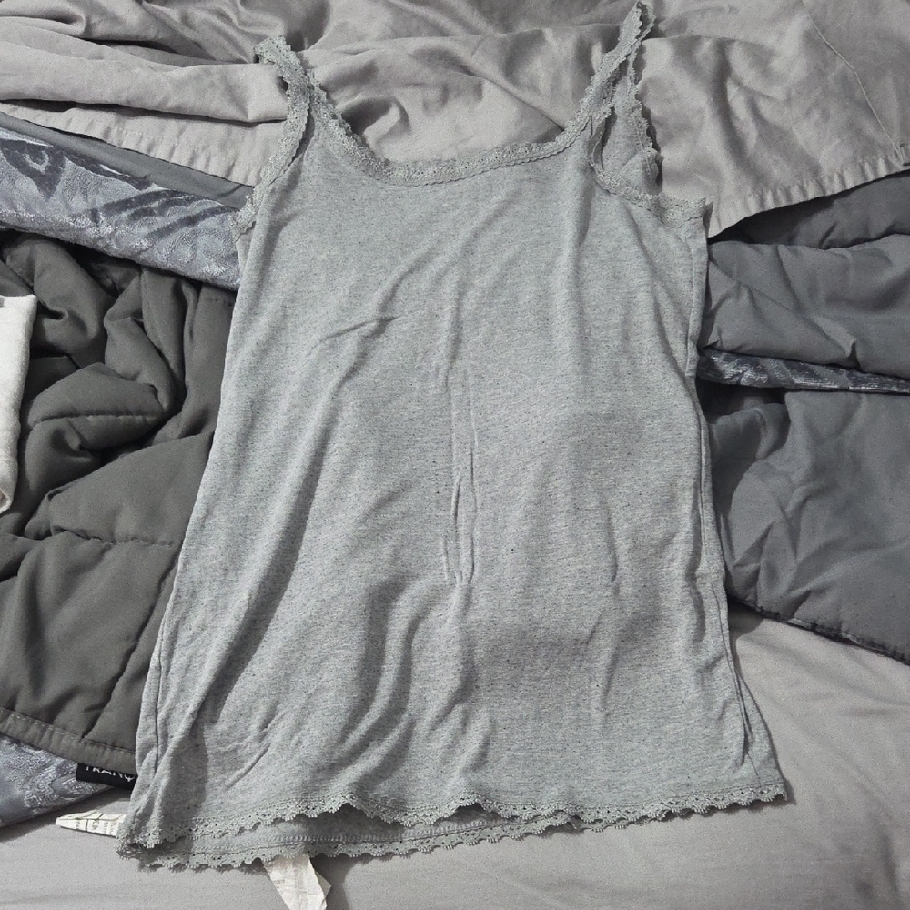 Gray Lace Trim Women's Top